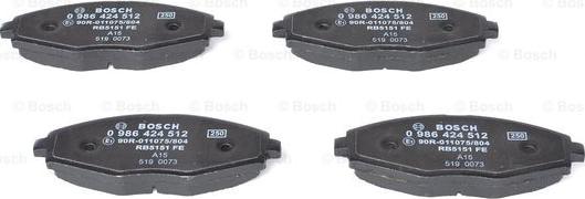 BOSCH 0 986 424 512 - Brake Pad Set, disc brake onlydrive.pro