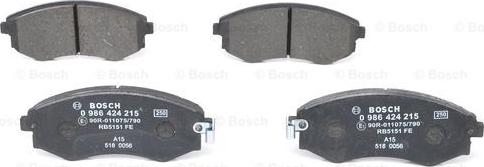 BOSCH 0 986 424 215 - Тормозные колодки, дисковые, комплект onlydrive.pro