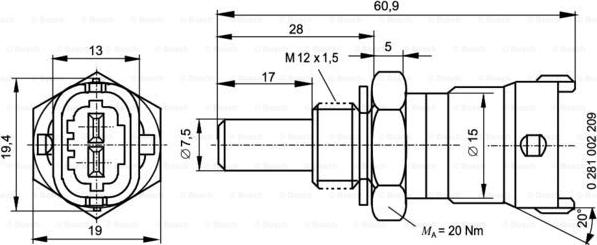 BOSCH 0 281 002 209 - Датчик, температура охлаждающей жидкости onlydrive.pro