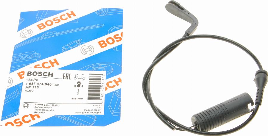 BOSCH 1 987 474 940 - Įspėjimo kontaktas, stabdžių trinkelių susidėvėjimas onlydrive.pro