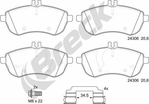 Breck 24306 00 701 00 - Тормозные колодки, дисковые, комплект onlydrive.pro