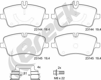 Breck 23144 00 701 20 - Brake Pad Set, disc brake onlydrive.pro