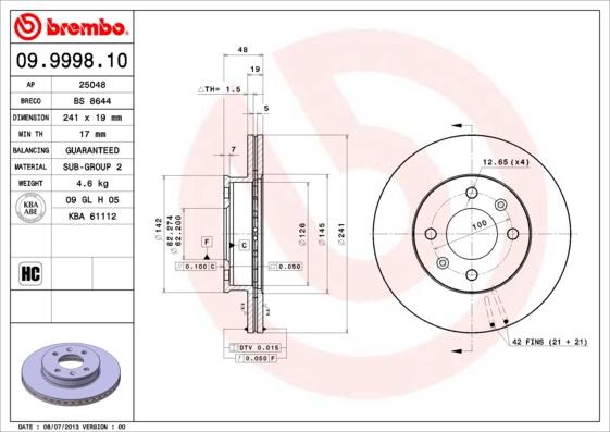 Brembo 09.9998.10 - Brake Disc onlydrive.pro