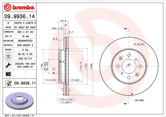 Brembo 09.9936.11 - Piduriketas onlydrive.pro