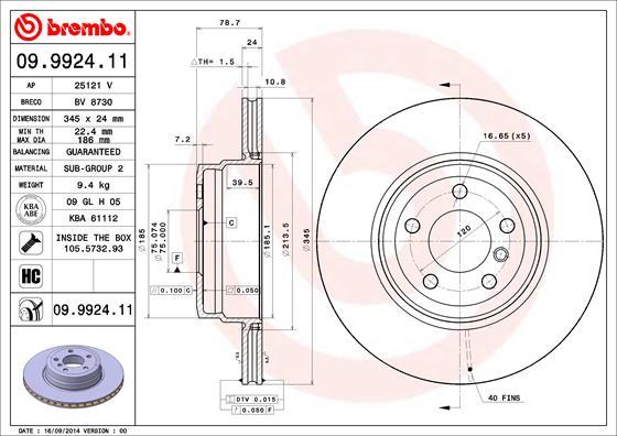 Brembo 09.9924.11 - Stabdžių diskas onlydrive.pro