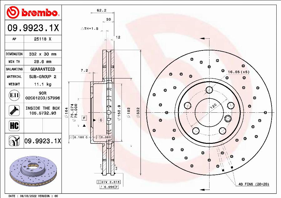 Brembo 09.9923.1X - Stabdžių diskas onlydrive.pro