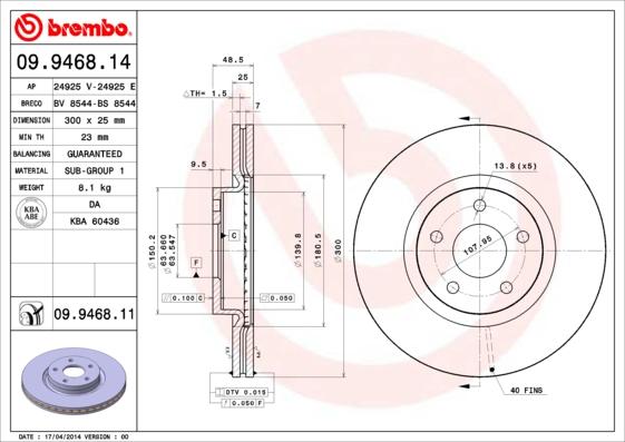 Brembo 09.9468.11 - Тормозной диск onlydrive.pro