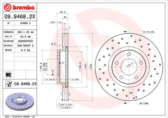 Brembo 09.9468.2X - Bremžu diski onlydrive.pro