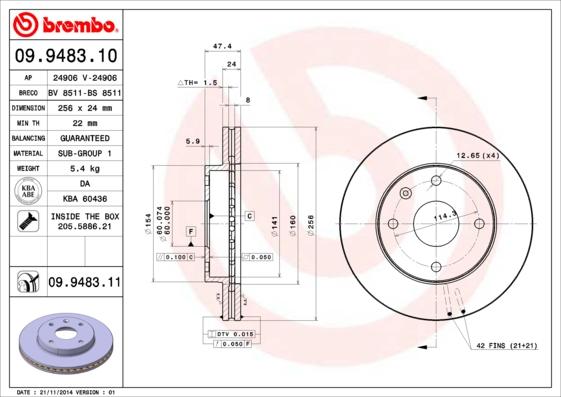 Brembo 09.9483.11 - Тормозной диск onlydrive.pro