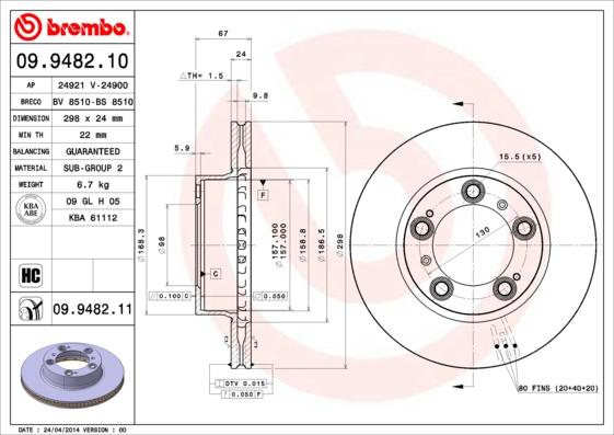 Brembo 09.9482.11 - Brake Disc onlydrive.pro