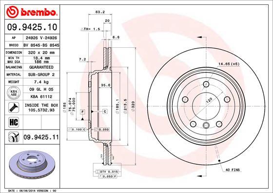 Brembo 09.9425.11 - Brake Disc onlydrive.pro