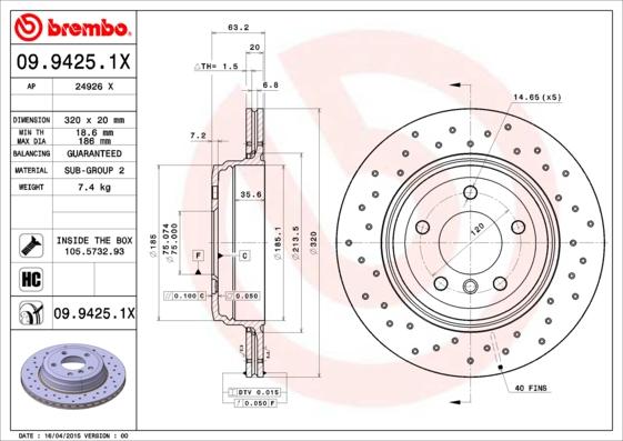 Brembo 09.9425.1X - Brake Disc onlydrive.pro