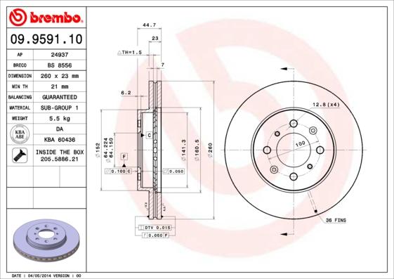 Brembo 09.9591.10 - Brake Disc onlydrive.pro