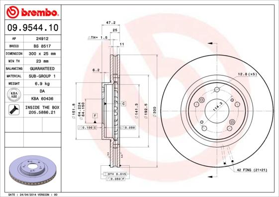 Brembo 09.9544.11 - Brake Disc onlydrive.pro