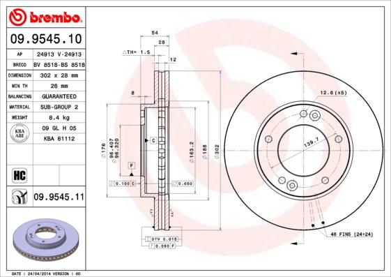 Brembo 09.9545.11 - Brake Disc onlydrive.pro