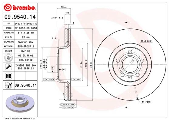 Brembo 09.9540.11 - Brake Disc onlydrive.pro