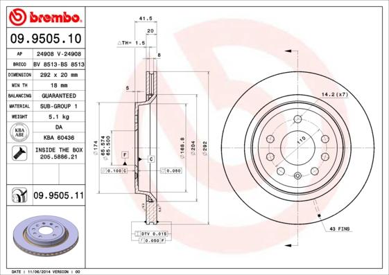 Brembo 09.9505.11 - Stabdžių diskas onlydrive.pro