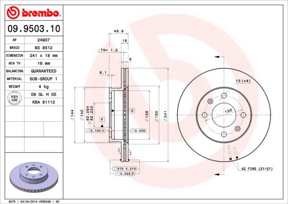 Brembo 09.9503.10 - Brake Disc onlydrive.pro