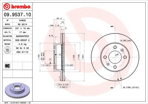 Brembo 09.9537.10 - Brake Disc onlydrive.pro