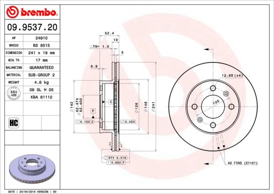 Brembo 09.9537.20 - Brake Disc onlydrive.pro