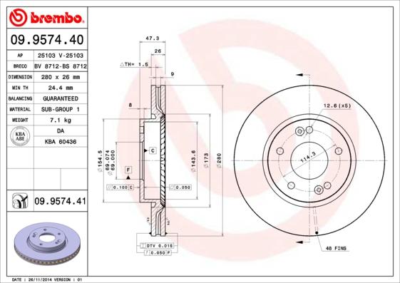 Brembo 09.9574.41 - Stabdžių diskas onlydrive.pro