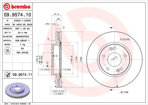 Brembo 09.9574.11 - Stabdžių diskas onlydrive.pro