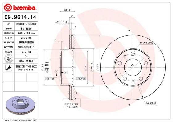 Brembo 09.9614.14 - Brake Disc onlydrive.pro