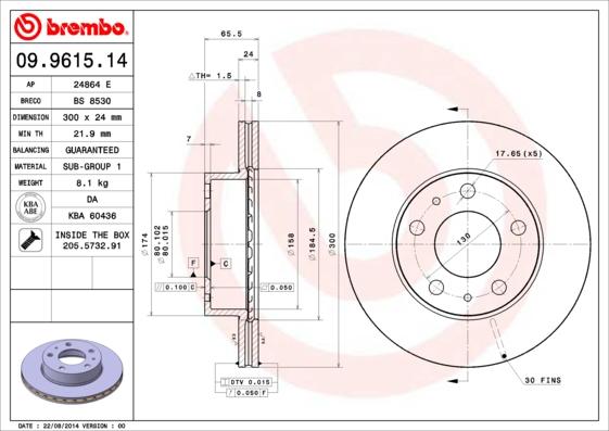 Brembo 09.9615.14 - Bremžu diski onlydrive.pro