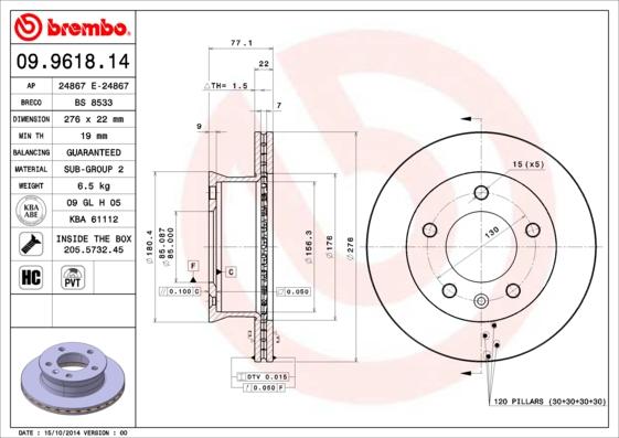 Brembo 09.9618.14 - Тормозной диск onlydrive.pro