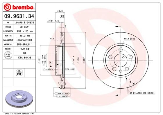 Brembo 09.9631.34 - Piduriketas onlydrive.pro