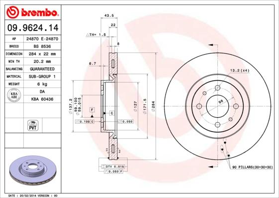 Brembo 09.9624.14 - Jarrulevy onlydrive.pro