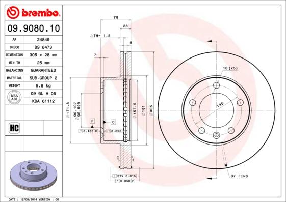 Brembo 09.9080.10 - Bremžu diski onlydrive.pro