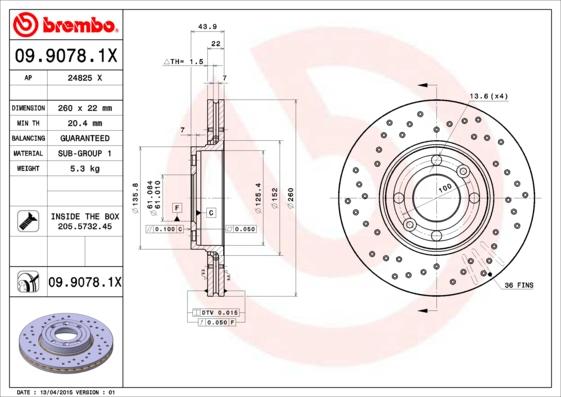 Brembo 09.9078.1X - Bremžu diski onlydrive.pro