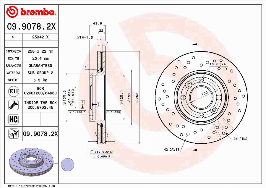 Brembo 09.9078.2X - Jarrulevy onlydrive.pro