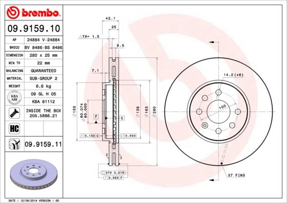 Brembo 09.9159.11 - Brake Disc onlydrive.pro