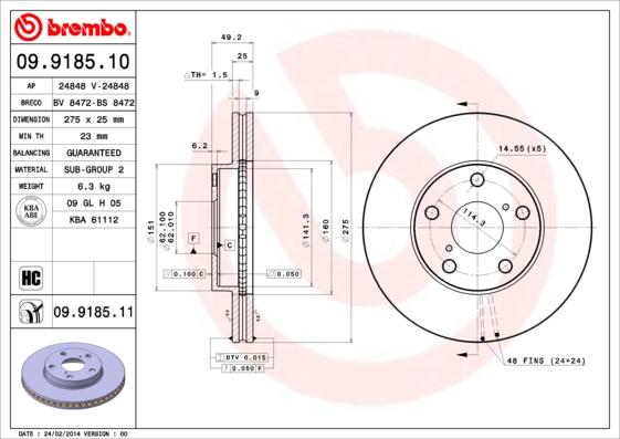 Brembo 09.9185.11 - Brake Disc onlydrive.pro
