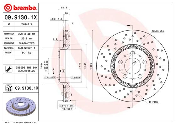 Brembo 09.9130.1X - Brake Disc onlydrive.pro