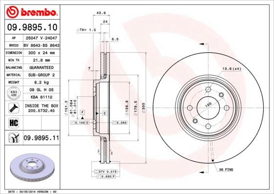 Brembo 09.9895.11 - Brake Disc onlydrive.pro