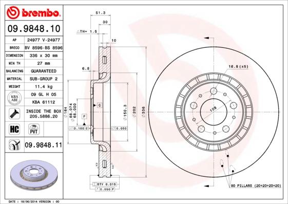 Brembo 09.9848.11 - Тормозной диск onlydrive.pro