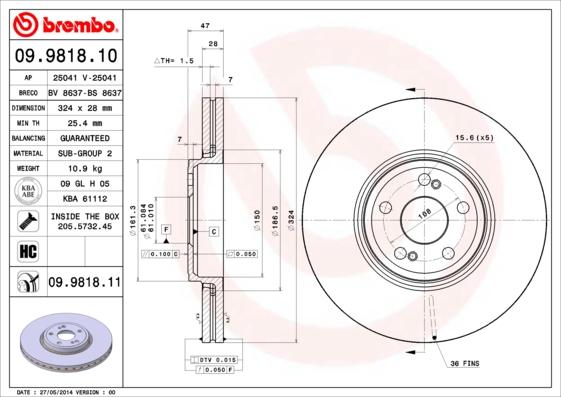 Brembo 09.9818.11 - Brake Disc onlydrive.pro