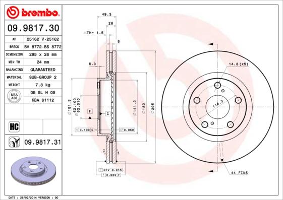 Brembo 09.9817.31 - Brake Disc onlydrive.pro
