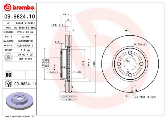 Brembo 09.9824.11 - Brake Disc onlydrive.pro