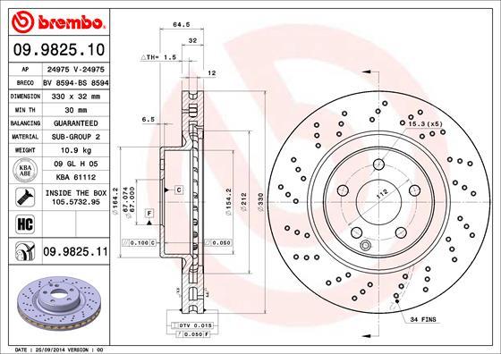 Brembo 09.9825.11 - Brake Disc onlydrive.pro