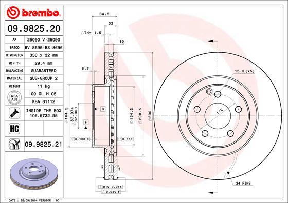 Brembo 09.9825.21 - Brake Disc onlydrive.pro