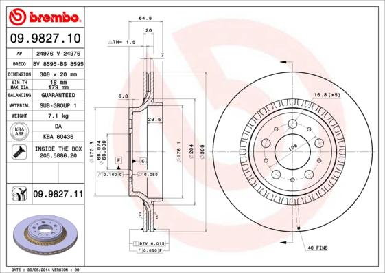 Brembo 09.9827.11 - Brake Disc onlydrive.pro