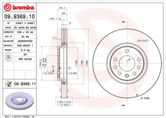 Brembo 09.9369.11 - Тормозной диск onlydrive.pro