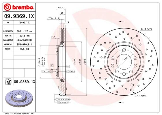 Brembo 09.9369.1X - Jarrulevy onlydrive.pro