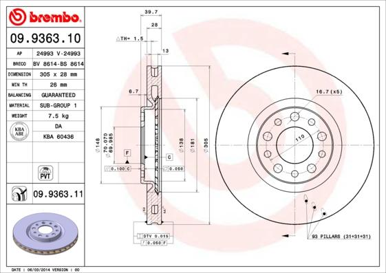 Brembo 09.9363.11 - Brake Disc onlydrive.pro