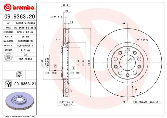 Brembo 09.9363.21 - Brake Disc onlydrive.pro