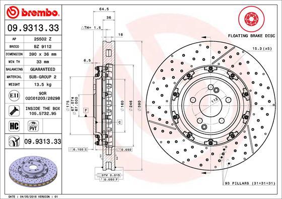 Brembo 09.9313.33 - Bremžu diski onlydrive.pro